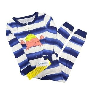 Carters Toddler 1-Piece‎ Crab 100% Snug Fit Cotton Footie Pajamas Blue White 3T